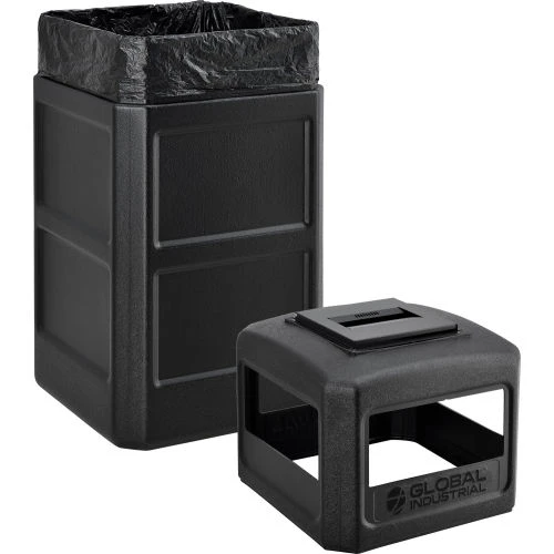 Global Industrial Square Plastic Waste Receptacle With Ashtray Lid, 42 Gallon, Black 3 Global Industrial Square Plastic Waste Receptacle With Ashtray Lid, 42 Gallon, Black - Image 3