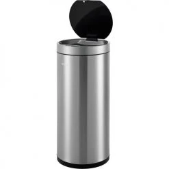 Global Industrial Round Motion Sensor Trash Can, 9-1/4 Gallon, Brushed Stainless Steel