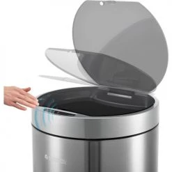 Global Industrial™ Round Motion Sensor Trash Can, 9-1/4 Gallon, Brushed Stainless Steel -Cheap Trash & Recycling Store 641592SS 03