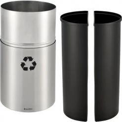 Global Industrial™ Round Multi-Stream Recycling Can, 25 Gallon Total, Satin Aluminum -Cheap Trash & Recycling Store 641601 02