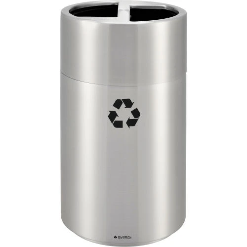 Global Industrial Round Multi-Stream Recycling Can, 31 Gallon Total, Satin Aluminum 1 Global Industrial Round Multi-Stream Recycling Can, 31 Gallon Total, Satin Aluminum