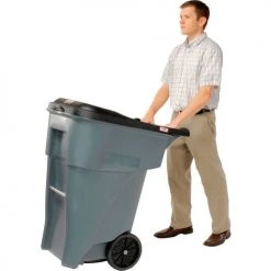 65 Gallon Rubbermaid Large Mobile Waste Receptacle - Gray With Lid -Cheap Trash & Recycling Store 705576GY 04