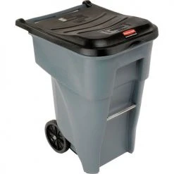 65 Gallon Rubbermaid Large Mobile Waste Receptacle - Gray With Lid -Cheap Trash & Recycling Store 705576GY 06