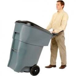 95 Gallon Rubbermaid Large Mobile Waste Receptacle - Gray With Lid -Cheap Trash & Recycling Store 705577GY 02