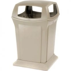 Rubbermaid® Plastic Square 4 Openings Trash Can, 45 Gallon, Beige