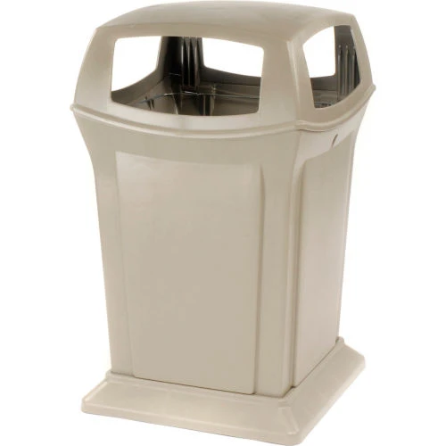 Rubbermaid® Plastic Square 4 Openings Trash Can, 45 Gallon, Beige 1 Rubbermaid® Plastic Square 4 Openings Trash Can, 45 Gallon, Beige