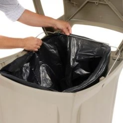 Rubbermaid® Plastic Square 4 Openings Trash Can, 45 Gallon, Beige 27 Rubbermaid® Plastic Square 4 Openings Trash Can, 45 Gallon, Beige -Cheap Trash & Recycling Store 705579BG 07