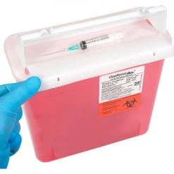 Oakridge Products 5 Quart Sharps Container w/ Horizotal Drop Lid, M-Style, Red -Cheap Trash & Recycling Store 732119 04