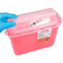 Oakridge Products 5.4 Quart Sharps Container w/ Counter Balance Lid, Red -Cheap Trash & Recycling Store 732124 04