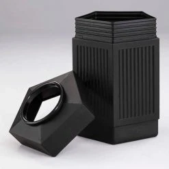 Safco® Canmeleon™ Indoor/Outdoor, 45 Gallon Pentagon Black, 9486BL -Cheap Trash & Recycling Store 9485BL FrontTopOff AngleImageFull