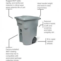 Toter Heavy Duty Two-Wheel Trash Cart, 96 Gallon, Dark Cool Grey - ANA96-00GRY -Cheap Trash & Recycling Store ANA96 00GRY 08