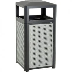 Safco® Outdoor Perforated Steel Trash Can, Side Opening, 38 Gallon, Black