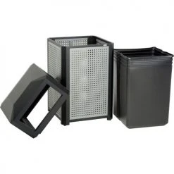 Safco® Outdoor Perforated Steel Trash Can, Side Opening, 38 Gallon, Black -Cheap Trash & Recycling Store B1318375 02