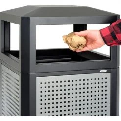 Safco® Outdoor Perforated Steel Trash Can, Side Opening, 38 Gallon, Black -Cheap Trash & Recycling Store B1318375 03