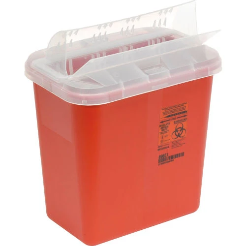 Covidien 2-Gallon Biohazard Sharps Container with Horizontal-Drop Opening Lid, Red 1 Covidien 2-Gallon Biohazard Sharps Container with Horizontal-Drop Opening Lid, Red