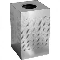 Rubbermaid® Silhouette Steel Square Trash Can W/Plastic Liner, 20 Gallon, Silver Metallic
