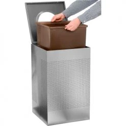 Rubbermaid® Silhouette Steel Square Trash Can W/Plastic Liner, 20 Gallon, Silver Metallic -Cheap Trash & Recycling Store B53298 02