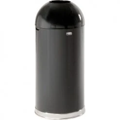 Rubbermaid® Steel Round Open Top Trash Can W/Galvanized Liner, 15 Gallon, Black