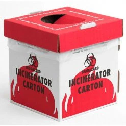 Bel-Art F13205-0002 Cardboard Biohazard Incinerator Carton, Benchtop Model, 8" x 8" x 10", Red, 6/PK