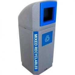 Busch Systems Outdoor Octo Container - Mixed Recyclables, 32 Gallon - Graystone/Blue - 104439 -Cheap Trash & Recycling Store BUS 104439