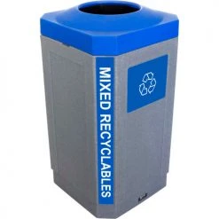 Busch Systems Indoor Octo Container - Mixed Recyclables, 32 Gallon - Graystone/Blue - 104452 -Cheap Trash & Recycling Store BUS 104452