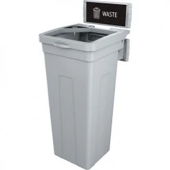 Busch Systems® Rise Single Waste Container W/ Signage, 13-11/16"W x 12-7/8"D x 27-1/2"H, Gray