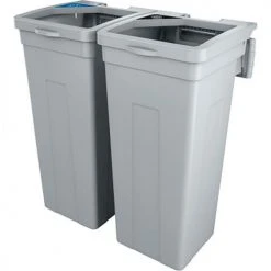 Busch Systems® Rise Mobius Loop Double Waste Container, 13-11/16"W x 12-7/8"D x 27-1/2"H, Gray - Pkg Qty 2
