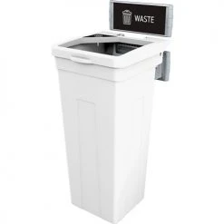 Busch Systems® Rise Single Waste Container W/ Signage, 13-11/16"W x 12-7/8"D x 27-1/2"H, White