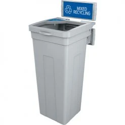 Busch Systems® Rise Single Waste Container W/Signage, 13-11/16"W x 12-7/8"D x 27-1/2"H, Gray