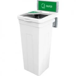 Busch Systems® Rise Single Paper Waste Container W/ Signage, 13-11/16"Wx12-7/8"Dx27-1/2"H,White