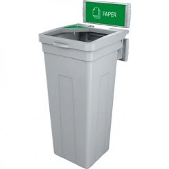 Busch Systems® Rise Single Paper Waste Container W/ Signage, 13-11/16"Wx12-7/8"Dx27-1/2"H, Gray