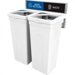 Busch Systems® Rise Double Waste Container W/ Signage, 13-11/16"W x 12-7/8"D x 30-13/16"H, Wht - Pkg Qty 2