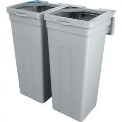 Busch Systems® Rise Cans & Bottles Double Waste Container, 13-11/16"Wx12-7/8"Dx27-1/2"H, Gray - Pkg Qty 2