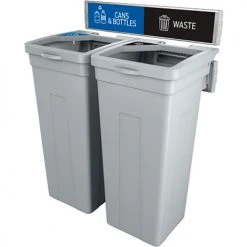 Busch Systems® Rise Double Waste Container W/ Signage, 13-11/16"W x 12-7/8"D x 30-13/16"H, Gray - Pkg Qty 2