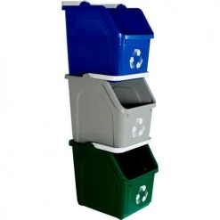 Busch Systems Stack Recycling Bins, 6 Gallon, Blue/Green/Gray -Cheap Trash & Recycling Store BUS 8112000