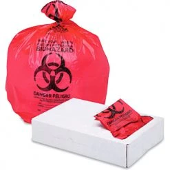 Linear Low Density Health Care Trash Trash Bags, 33 Gal, 1.3 mil, Red, 150/Case