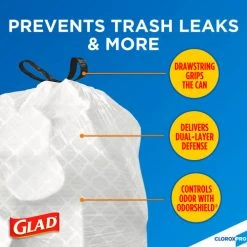 Glad® Tall Kitchen Drawstring Trash Bags, 13 Gal, 0.72 mil, 24" x 27.38", Gray, 400/Case -Cheap Trash & Recycling Store CLO78526CT 04