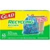 Glad® Tall Kitchen Blue Recycling Bags, 13 Gal, 0.9 mil, 27.38" x 24", Translucent Blue, 45/Box
