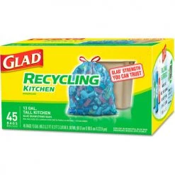 Glad® Tall Kitchen Blue Recycling Bags, 13 Gal, 0.9 mil, 27.38" x 24", Translucent Blue, 45/Box -Cheap Trash & Recycling Store CLO78542BX 07