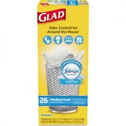 Glad® OdorShield Medium Quick-Tie Trash Bags, 8 Gal, 0.57 mil, 21.63" x 23", White, 26/Box -Cheap Trash & Recycling Store CLO78815BX 04