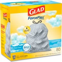 Glad® OdorShield Tall Kitchen Drawstring Bags, 13 Gal, 0.95 mil, Fresh Clean, White, 80/Box -Cheap Trash & Recycling Store CLO78899BX 03