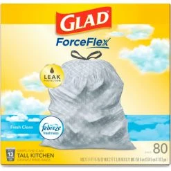 Glad® OdorShield Tall Kitchen Drawstring Bags, 13 Gal, 0.95 mil, Fresh Clean, White, 80/Box -Cheap Trash & Recycling Store CLO78899BX 04