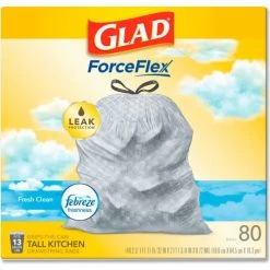Glad® OdorShield Tall Kitchen Drawstring Bags, 13 Gal, 0.95 mil, Fresh Clean, White, 80/Box -Cheap Trash & Recycling Store CLO78899BX 07