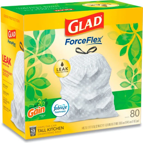 Glad® OdorShield Tall Kitchen Drawstring Bags, 13 Gal, 0.95 mil, Gain Scent, White, 240/Case 14 Glad® OdorShield Tall Kitchen Drawstring Bags, 13 Gal, 0.95 mil, Gain Scent, White, 240/Case - Image 14