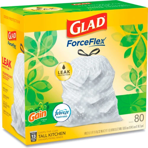 Glad® OdorShield Tall Kitchen Drawstring Bags, 13 Gal, 0.95 mil, Gain Scent, White, 240/Case 16 Glad® OdorShield Tall Kitchen Drawstring Bags, 13 Gal, 0.95 mil, Gain Scent, White, 240/Case - Image 16