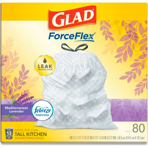 Glad® OdorShield Tall Kitchen Drawstring Bags, 13 Gal, 0.95 mil, Lavendar, White, 80/Box 4 Glad® OdorShield Tall Kitchen Drawstring Bags, 13 Gal, 0.95 mil, Lavendar, White, 80/Box - Image 4