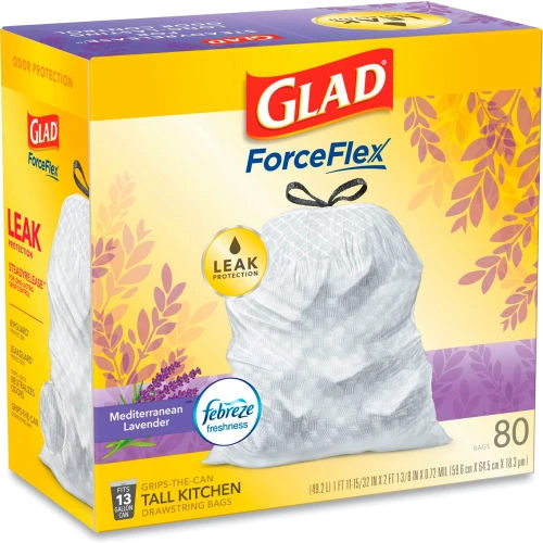 Glad® OdorShield Tall Kitchen Drawstring Bags, 13 Gal, 0.95 mil, Lavendar, White, 80/Box 14 Glad® OdorShield Tall Kitchen Drawstring Bags, 13 Gal, 0.95 mil, Lavendar, White, 80/Box - Image 14