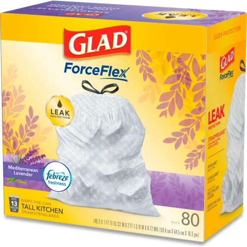 Glad® OdorShield Tall Kitchen Drawstring Bags, 13 Gal, 0.95 mil, Lavendar, White, 80/Box 15 Glad® OdorShield Tall Kitchen Drawstring Bags, 13 Gal, 0.95 mil, Lavendar, White, 80/Box - Image 15