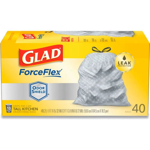 Glad® Tall Kitchen Drawstring Trash Bags, 13 Gal, 0.72 mil, 23.75" x 24.88", White, 240/Case 2 Glad® Tall Kitchen Drawstring Trash Bags, 13 Gal, 0.72 mil, 23.75" x 24.88", White, 240/Case - Image 2