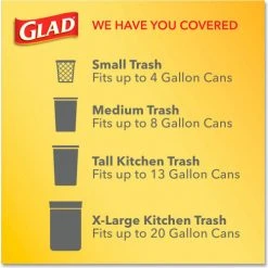 Glad® Tall Kitchen Drawstring Trash Bags, 13 Gal, 0.72 mil, 23.75" x 24.88", White, 240/Case 31 Glad® Tall Kitchen Drawstring Trash Bags, 13 Gal, 0.72 mil, 23.75" x 24.88", White, 240/Case -Cheap Trash & Recycling Store CLO79008 08
